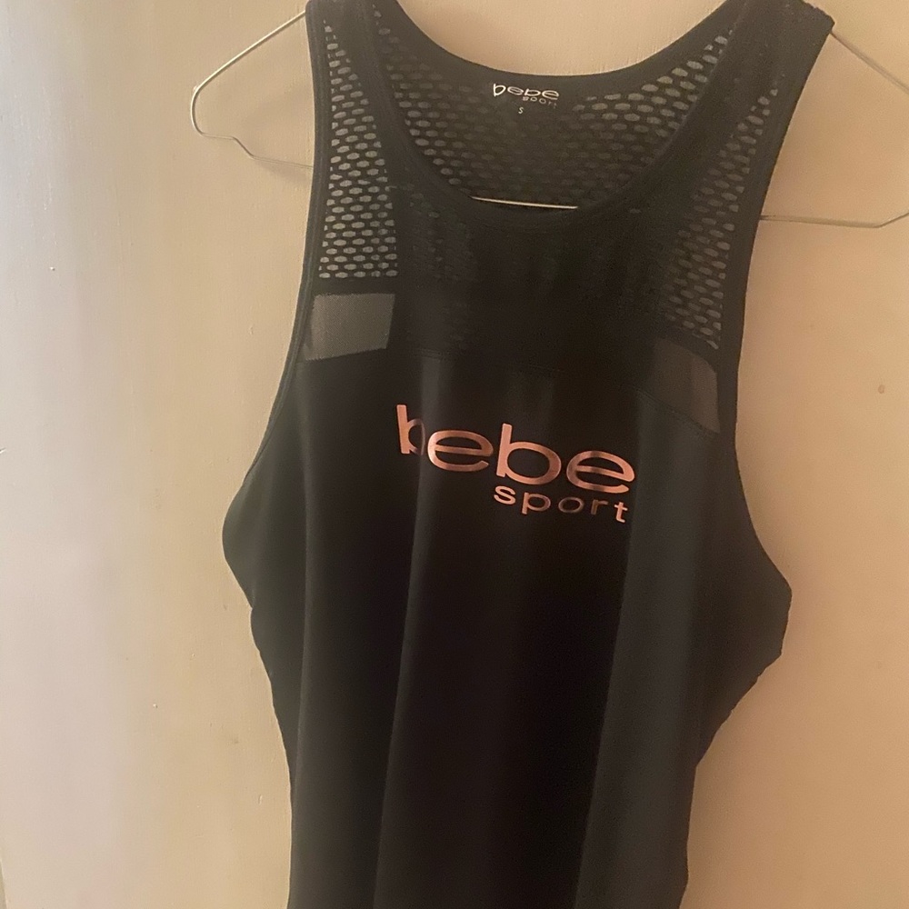 BEBE Pink Metallic logo Tank Top Size: Small